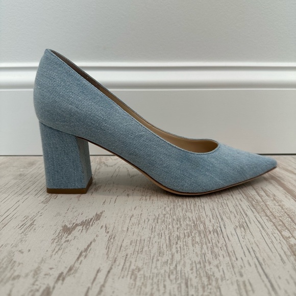 Marc Fisher | ZALA BLOCK HEEL POINTY TOE PUMP | Light Blue Denim | Size 8 - Picture 10 of 12
